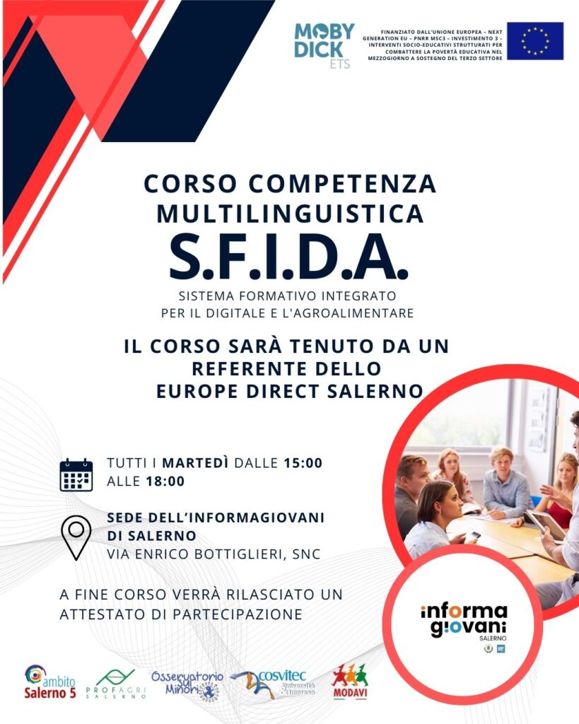 SFIDA: IN PARTENZA IL CORSO IN COMPETENZA MULTILINGUISTICA